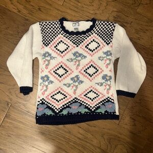 Geometric Floral Sweater - Navy, White & Pink